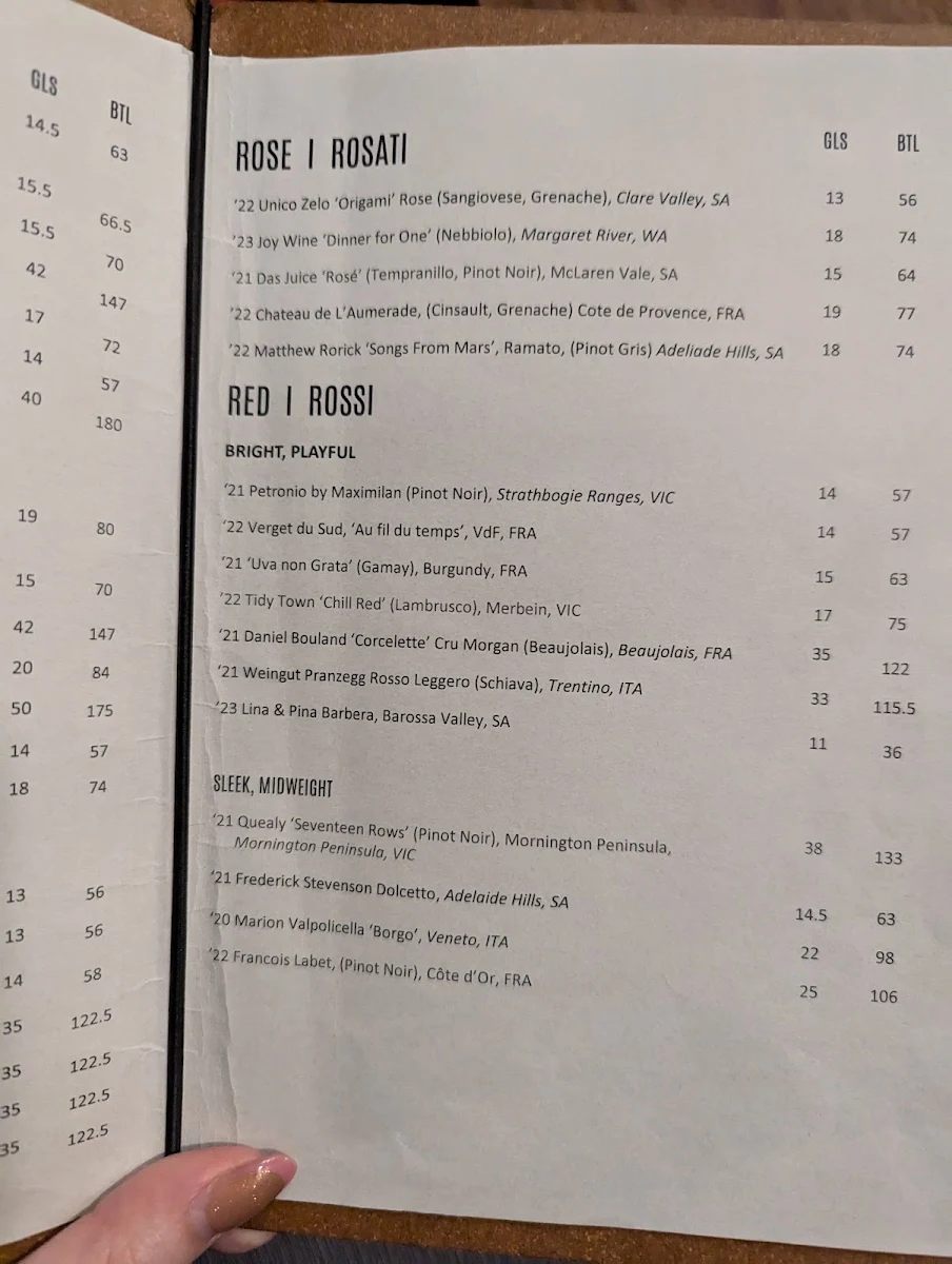 Menu, Bottega by d'Asporto
