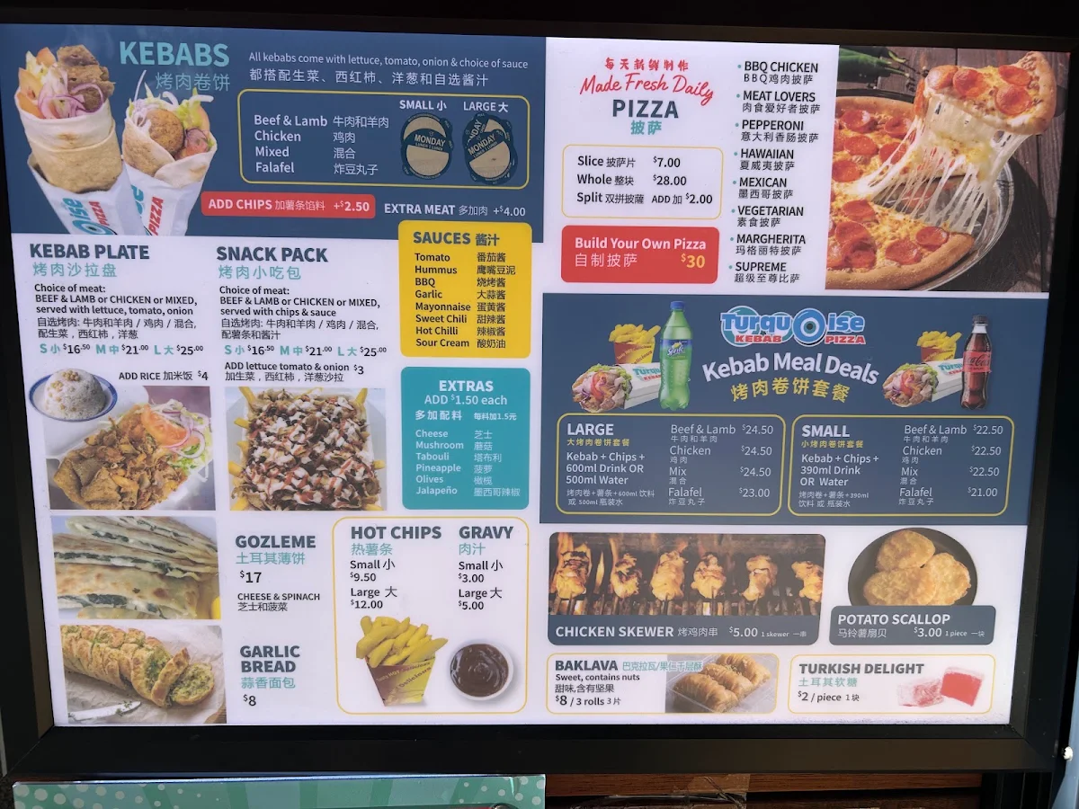 Menu, Turquoise Kebab Pizza