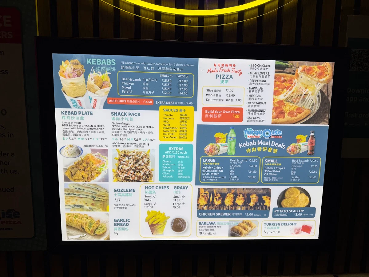 Menu, Turquoise Kebab Pizza