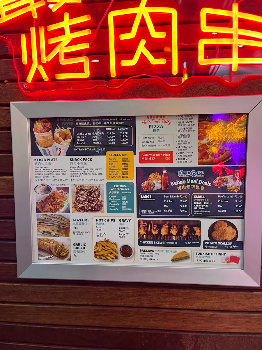 Menu, Turquoise Kebab Pizza