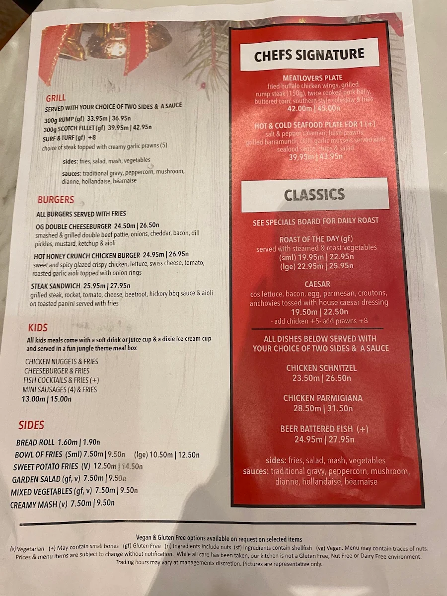 Menu, Diggers The Entrance