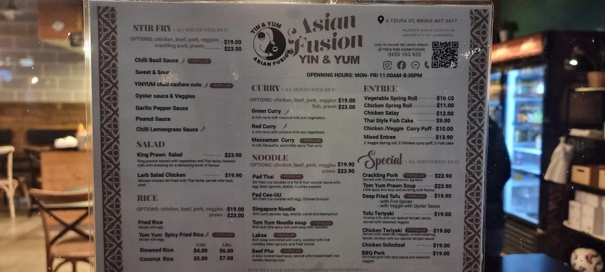 Menu, Yin & Yum Asian Fusion Restaurant