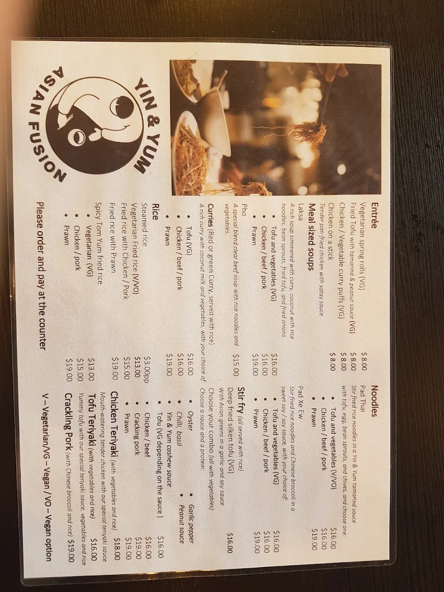 Menu, Yin & Yum Asian Fusion Restaurant