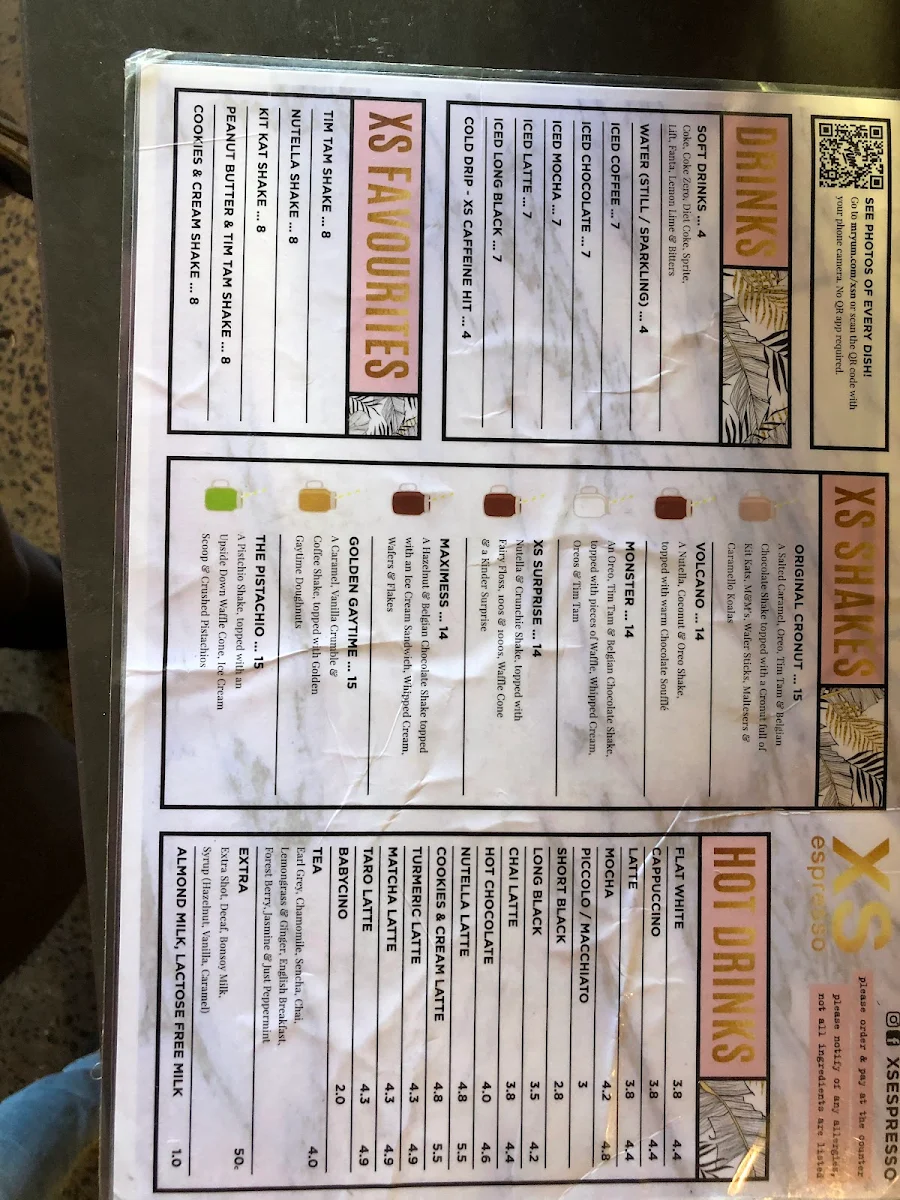 Menu, XS Espresso North Parramatta