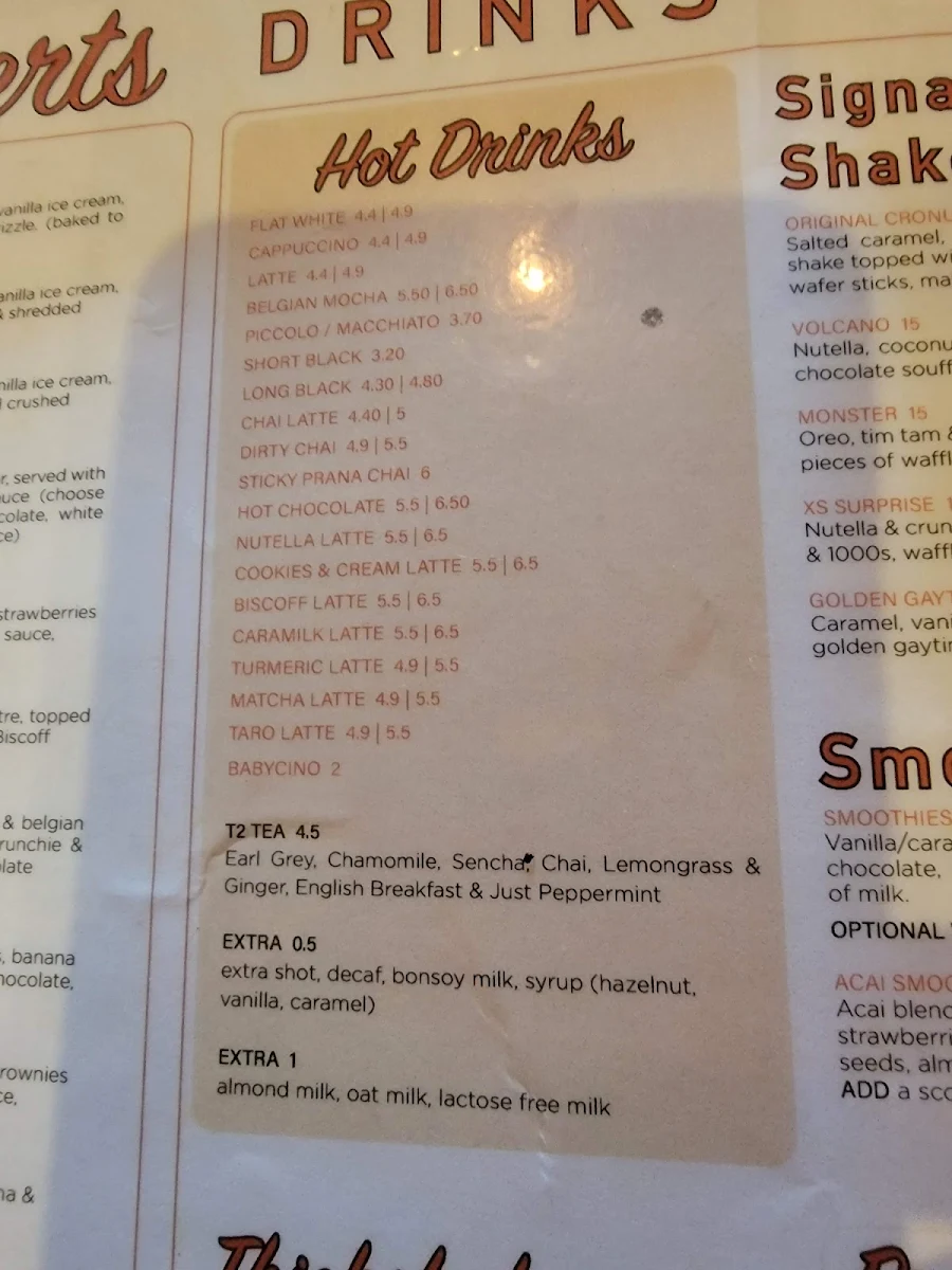Menu, XS Espresso North Parramatta