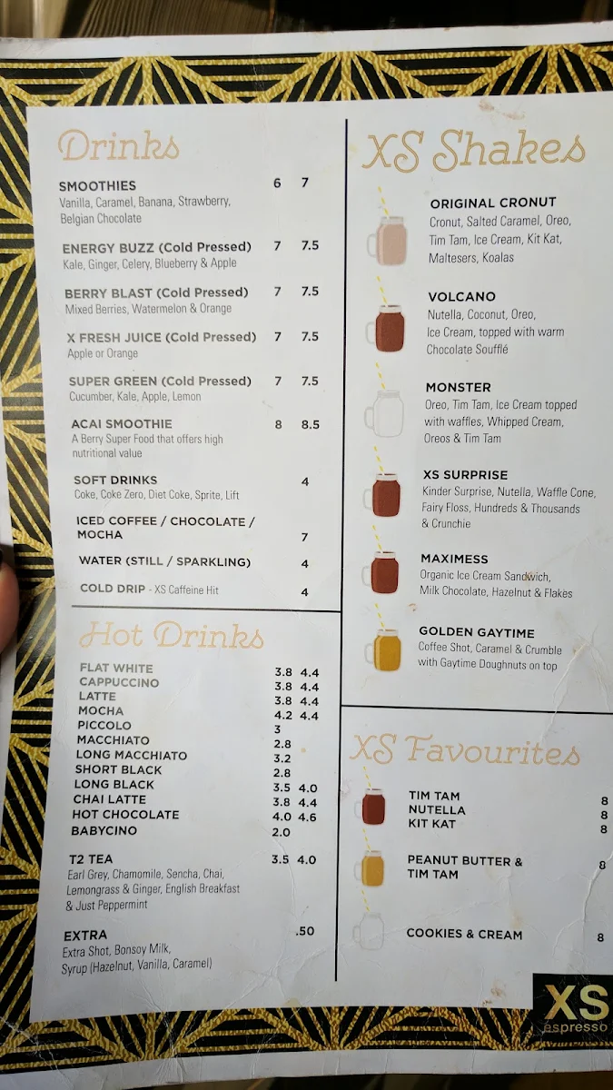 Menu, XS Espresso North Parramatta