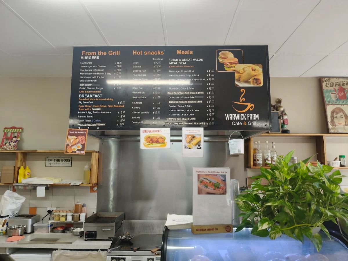 Menu, Warwick Farm Cafe & Grill