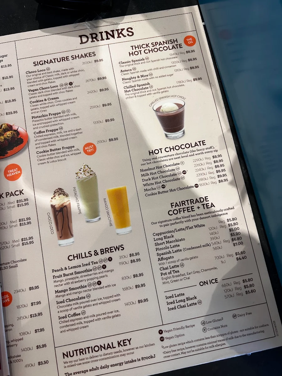 Menu, San Churro Launceston
