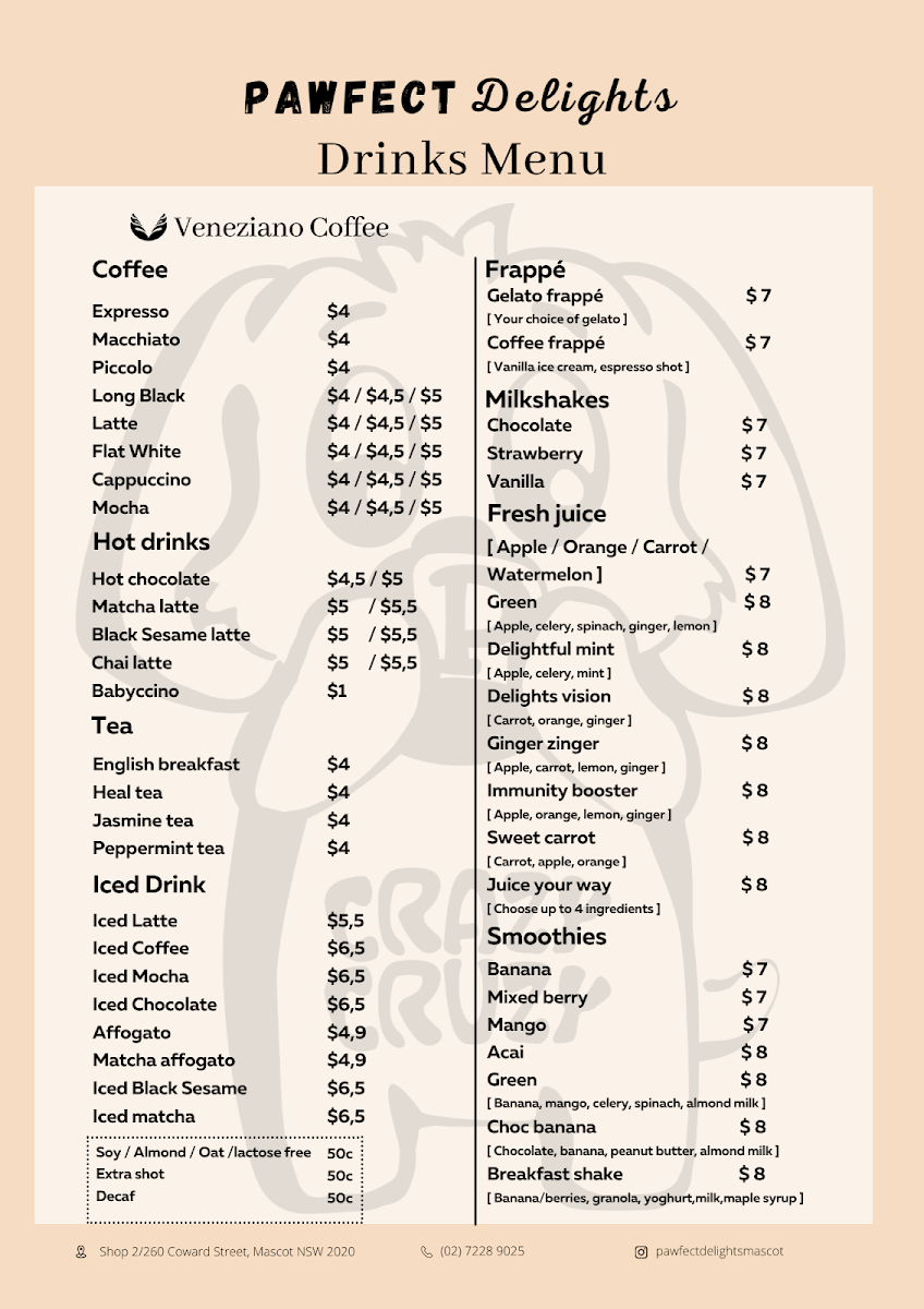 Menu, The PAWFECT Cafe Mascot