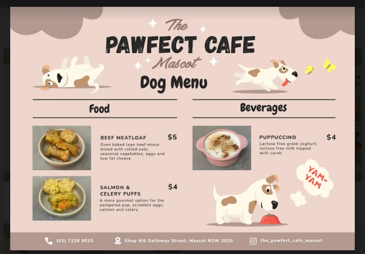 Menu, The PAWFECT Cafe Mascot