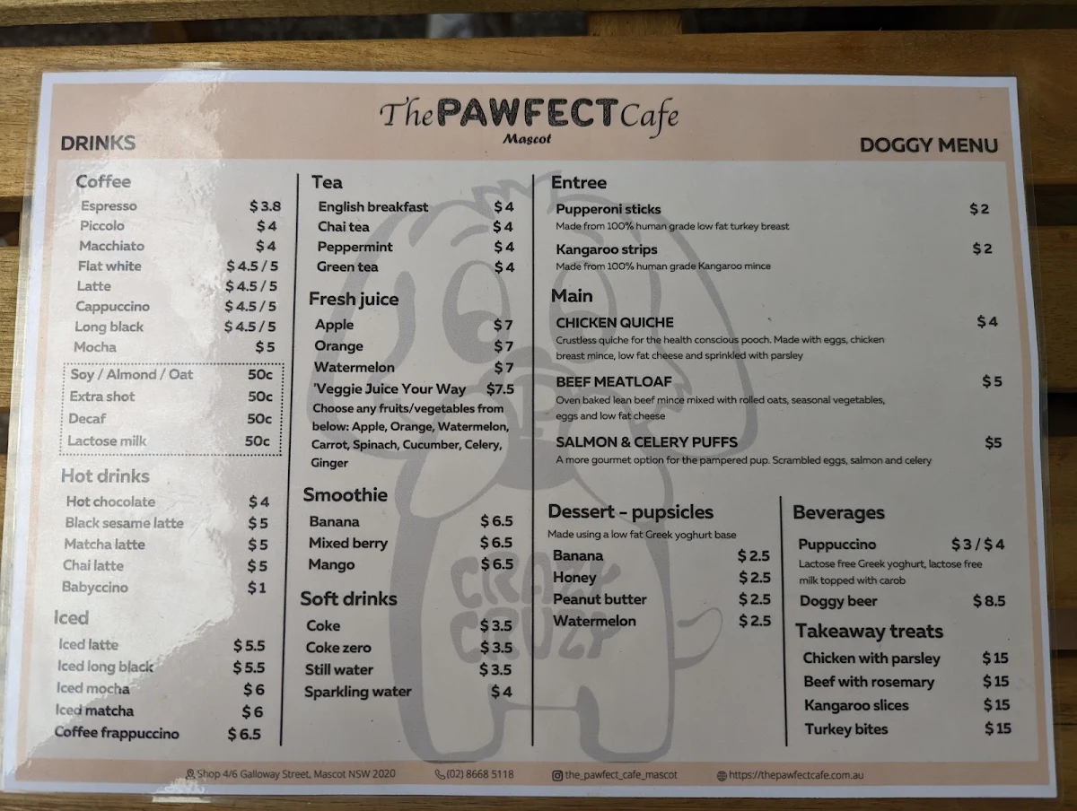 Menu, The PAWFECT Cafe Mascot