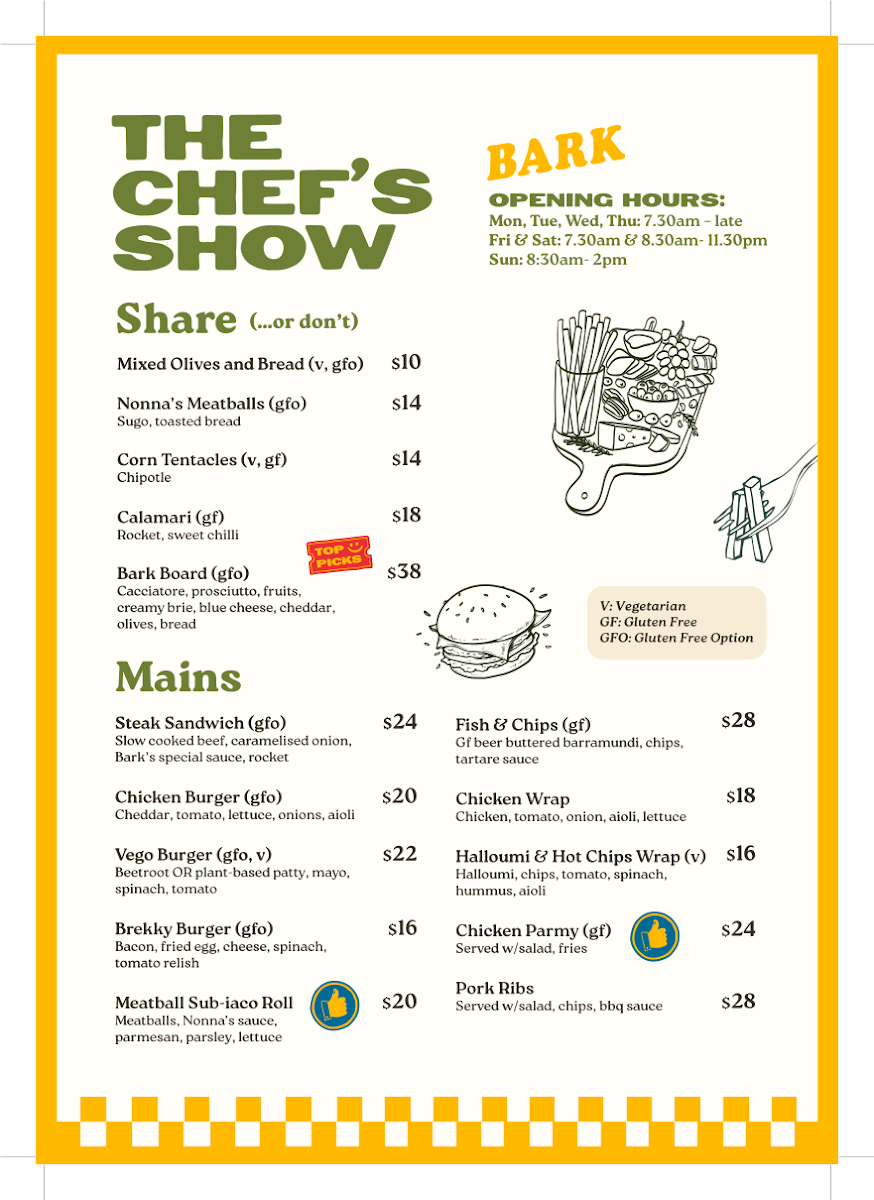Menu, Bark