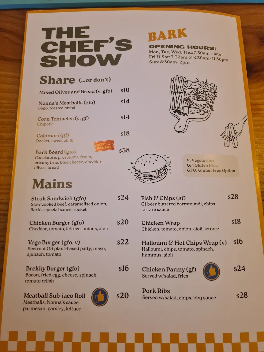 Menu, Bark