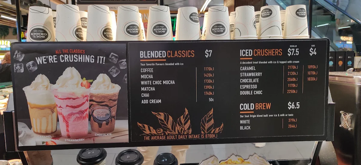 Menu, Soul Origin South Wharf DFO