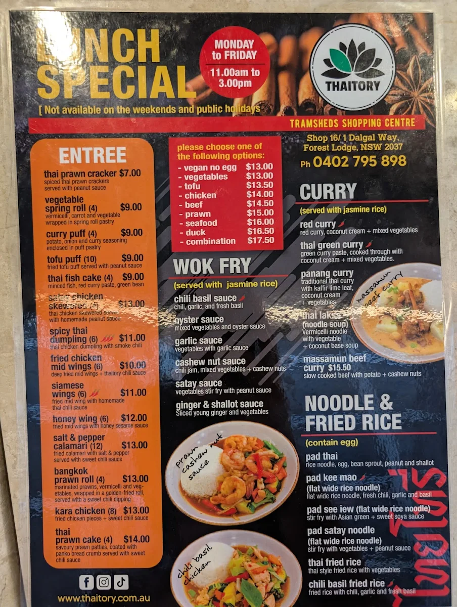 Menu, Thaitory Forest Lodge