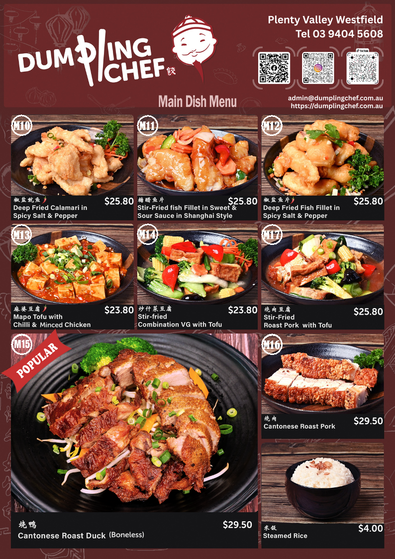 Menu, Dumpling Chef Plenty Valley