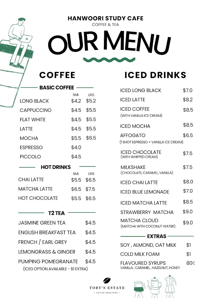 Menu, Hanwoori Study Cafe