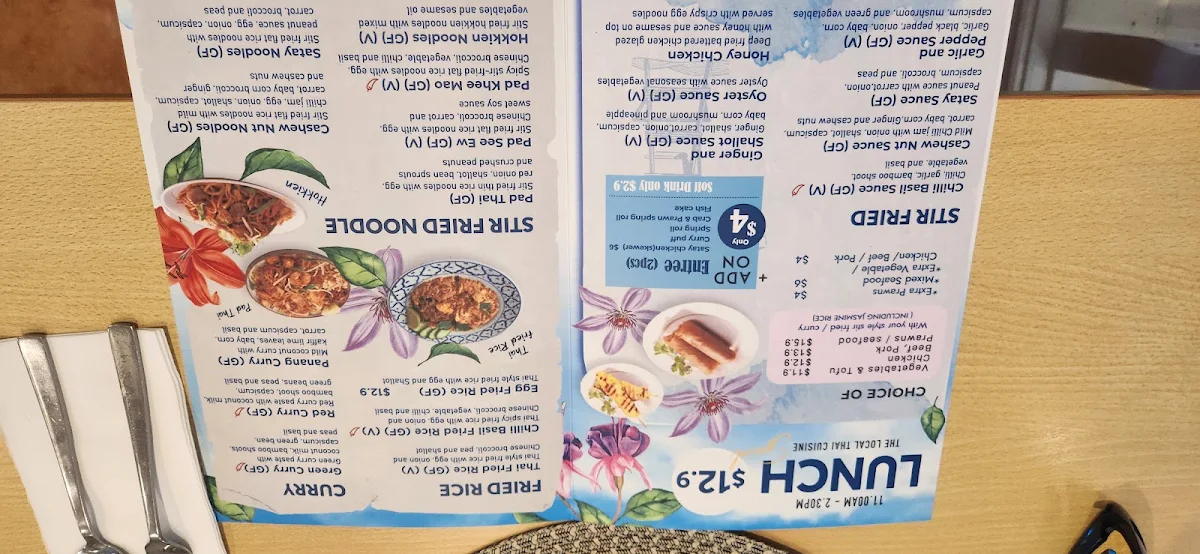 Menu, Gerringong Thai Restaurant