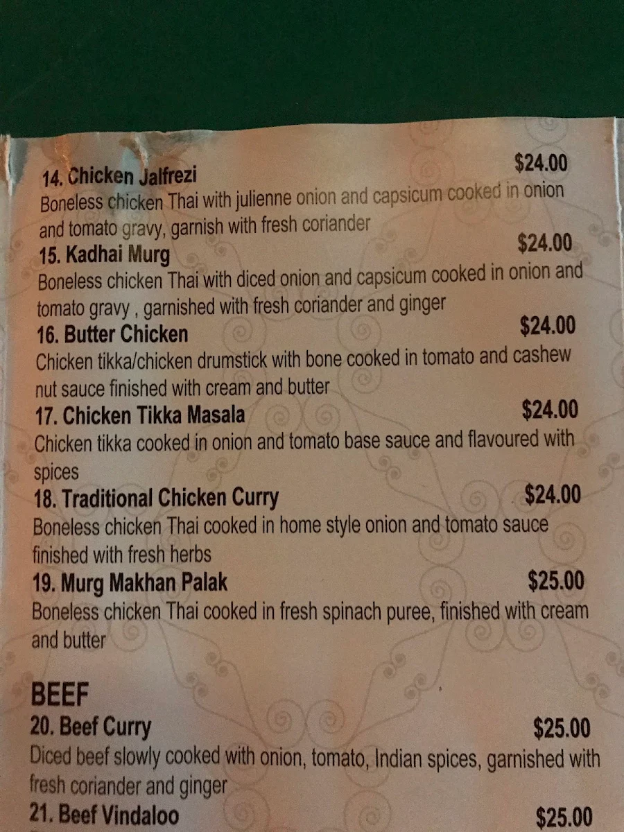 Menu, Little Indian Restaurant