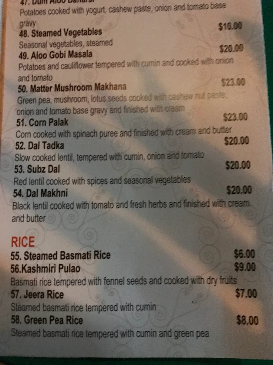 Menu, Little Indian Restaurant
