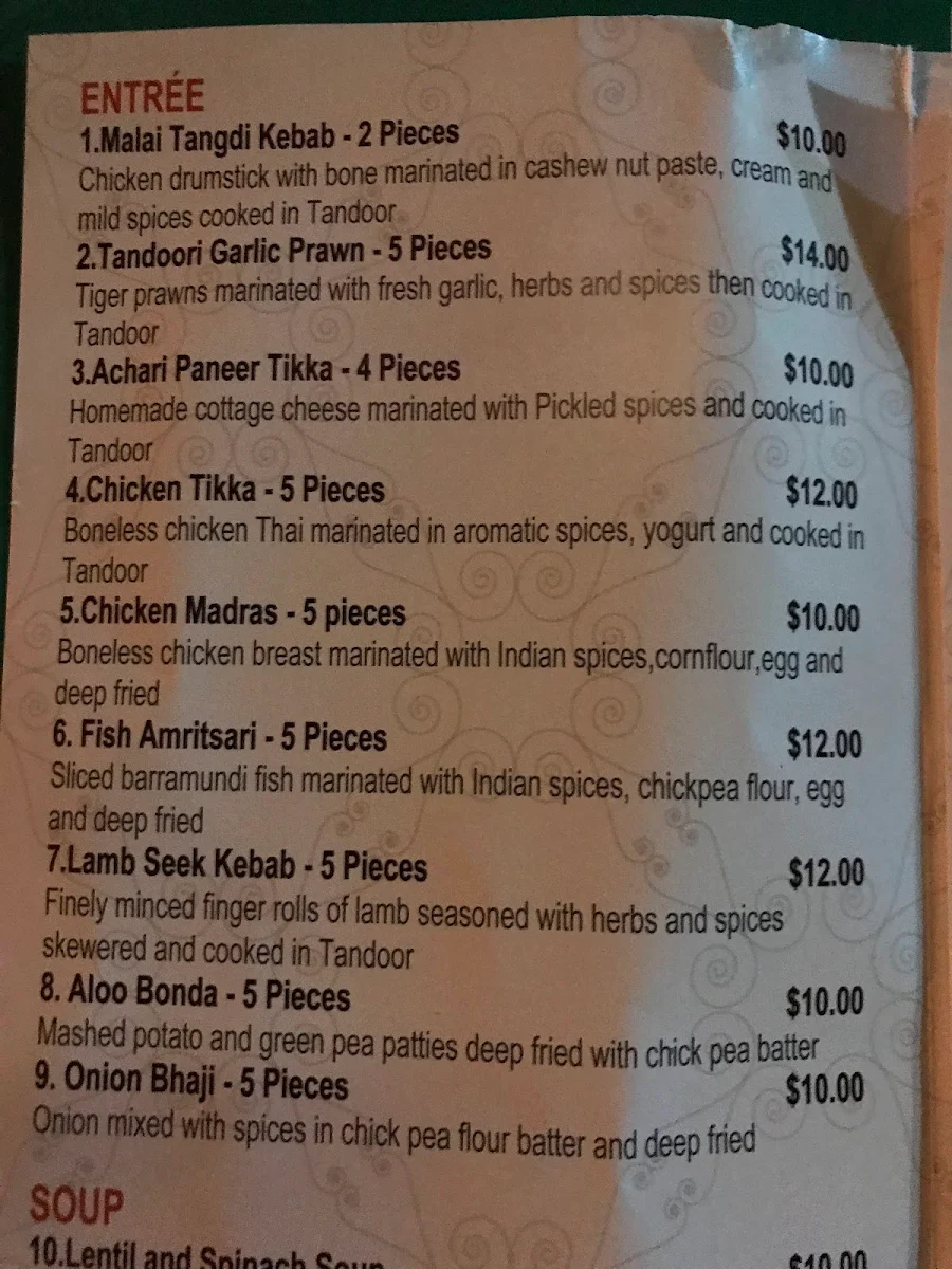 Menu, Little Indian Restaurant
