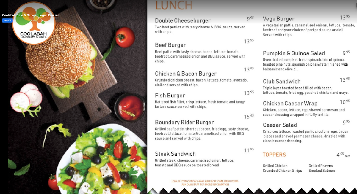 Menu, Coolabah Tree Cafe Haigslea