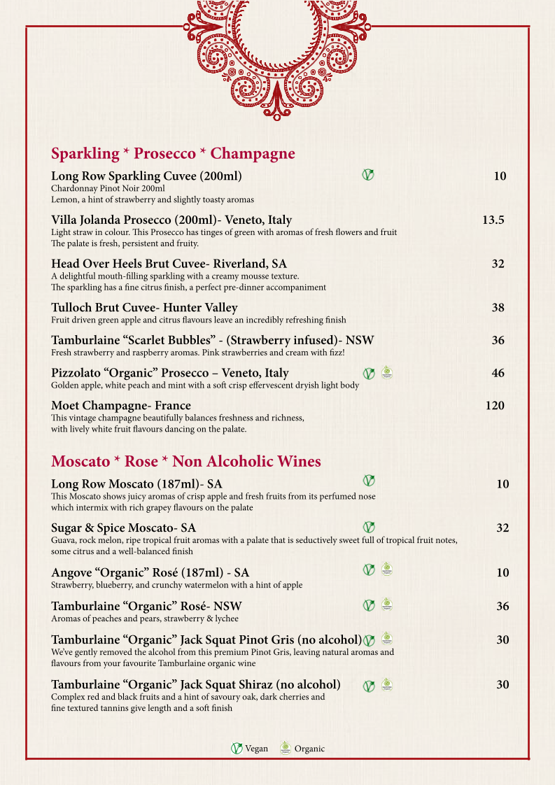 Menu, Sapphire Indian Restaurant