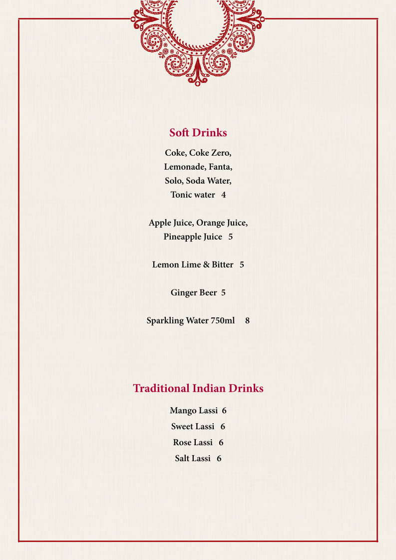 Menu, Sapphire Indian Restaurant