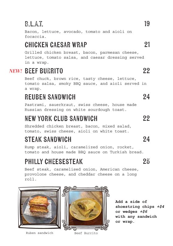 Menu, Cafe Once Upon a Time Normanhurst