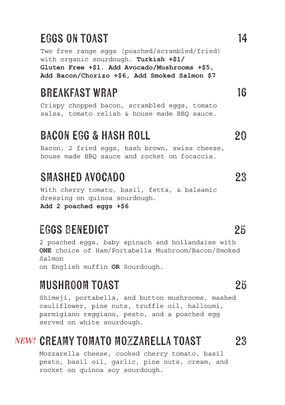 Menu, Cafe Once Upon a Time Normanhurst