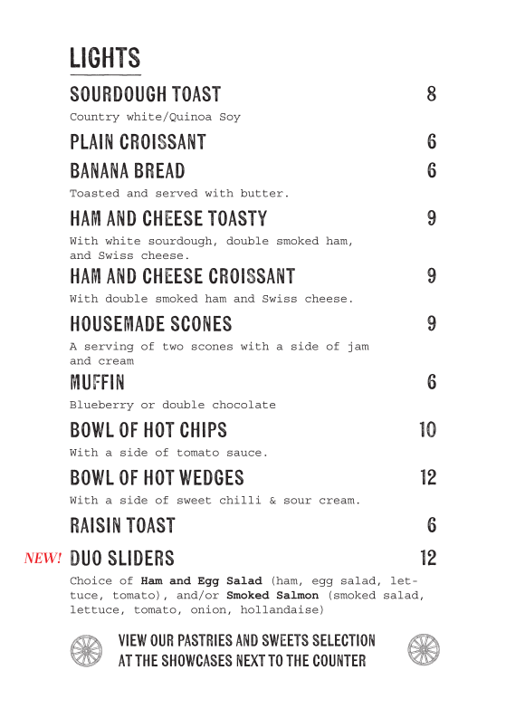 Menu, Cafe Once Upon a Time Normanhurst