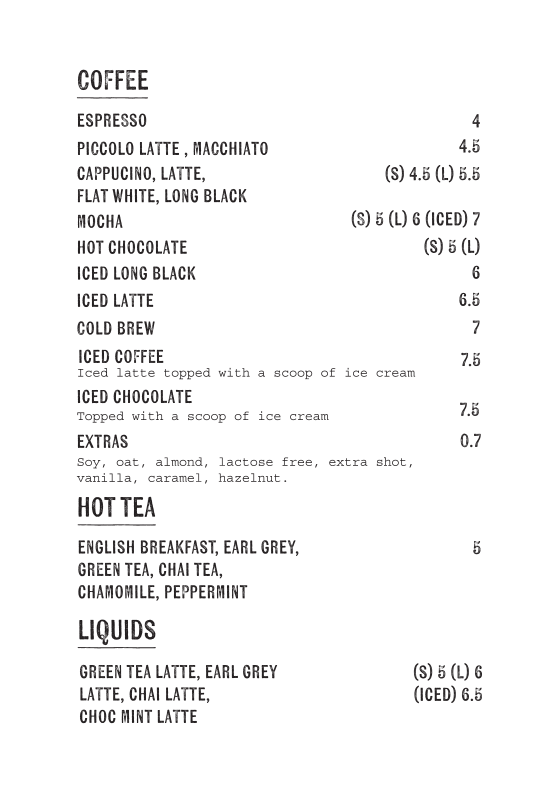 Menu, Cafe Once Upon a Time Normanhurst