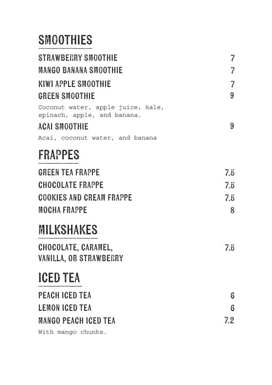 Menu, Cafe Once Upon a Time Normanhurst