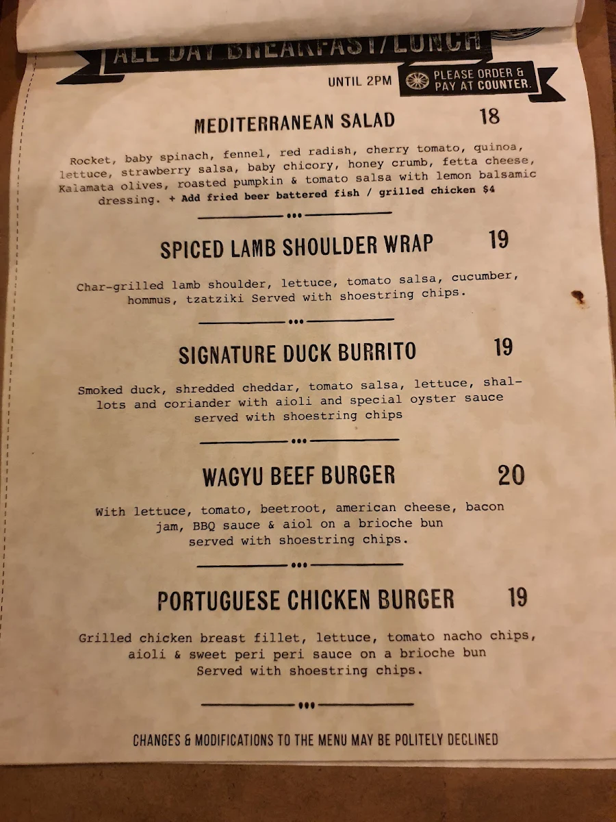 Menu, Cafe Once Upon a Time Normanhurst