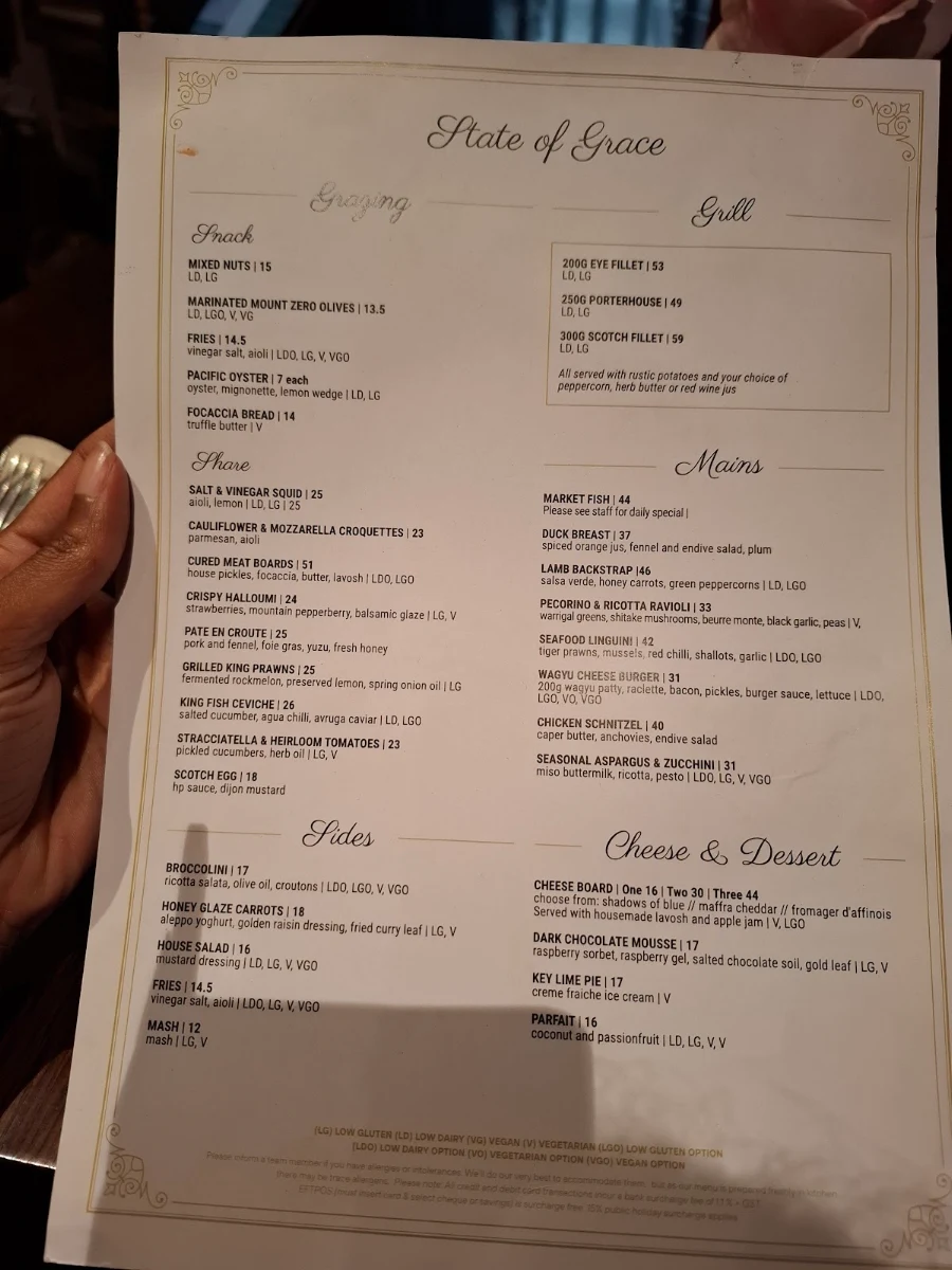 Menu, State of Grace