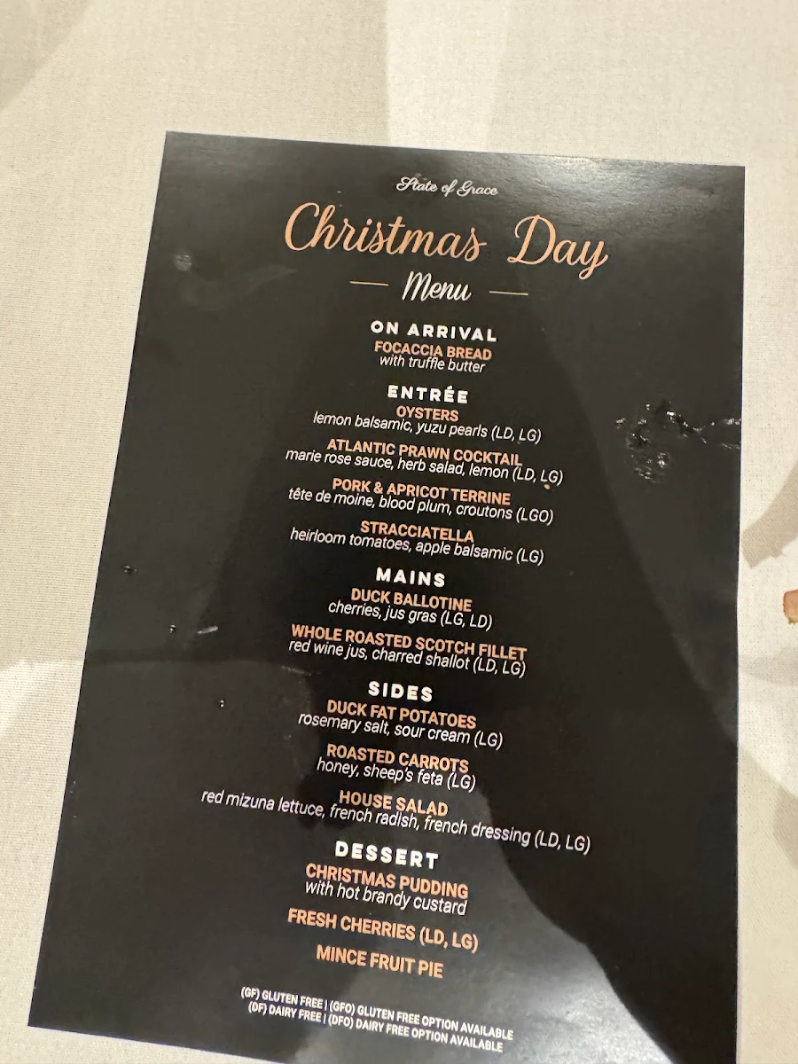 Menu, State of Grace
