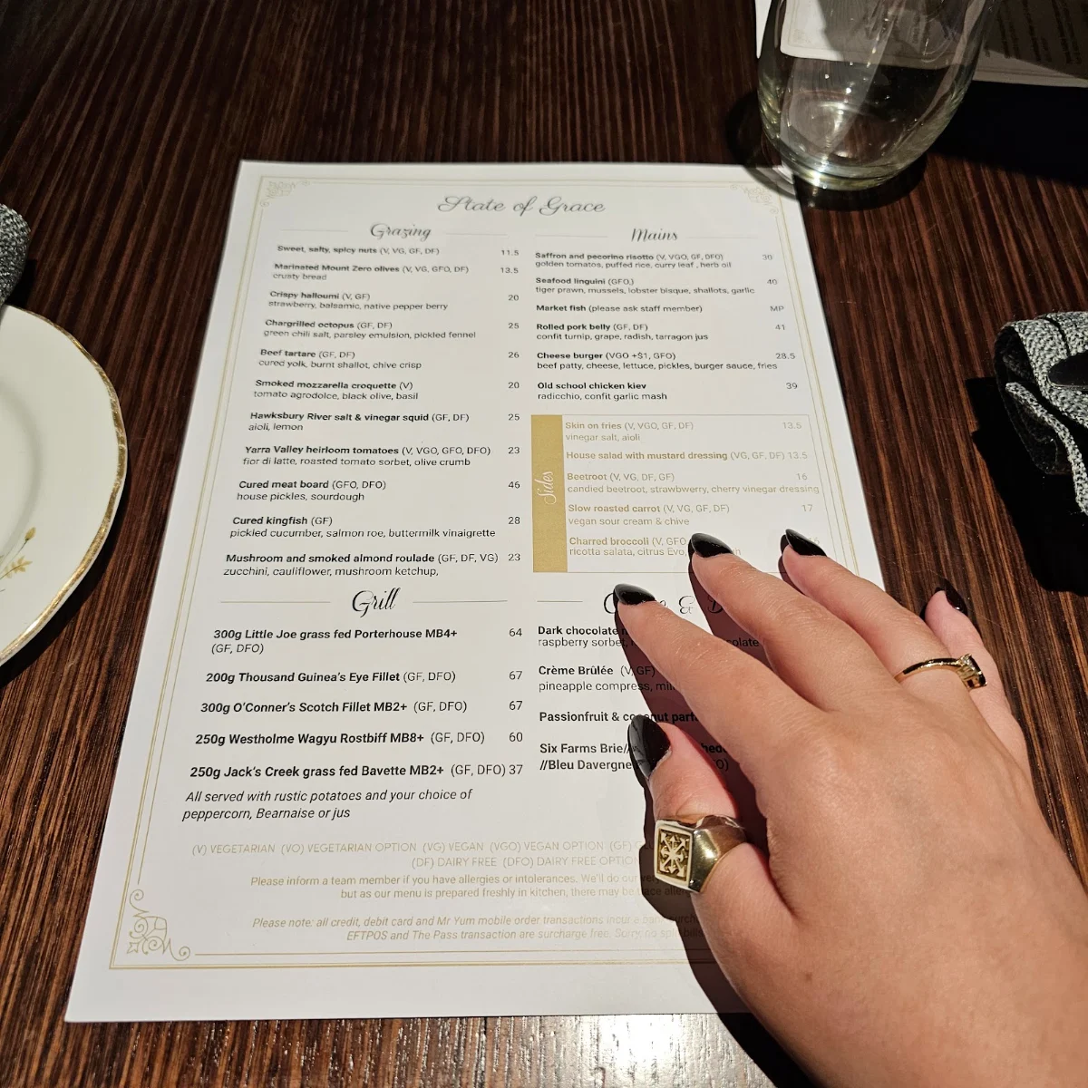 Menu, State of Grace