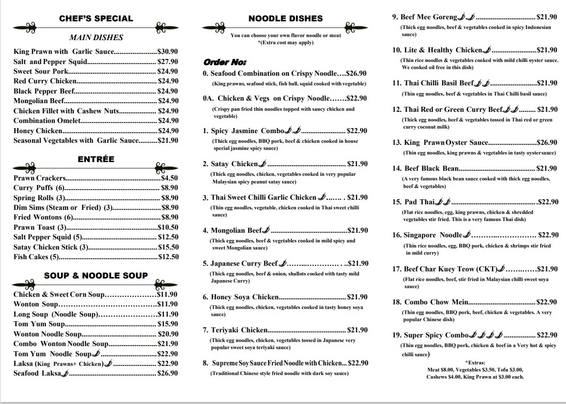 Menu, Lais Noodle Place