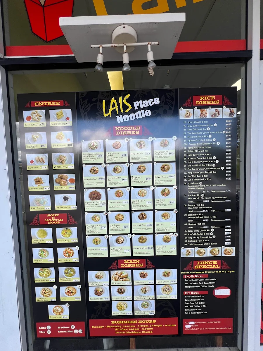 Menu, Lais Noodle Place