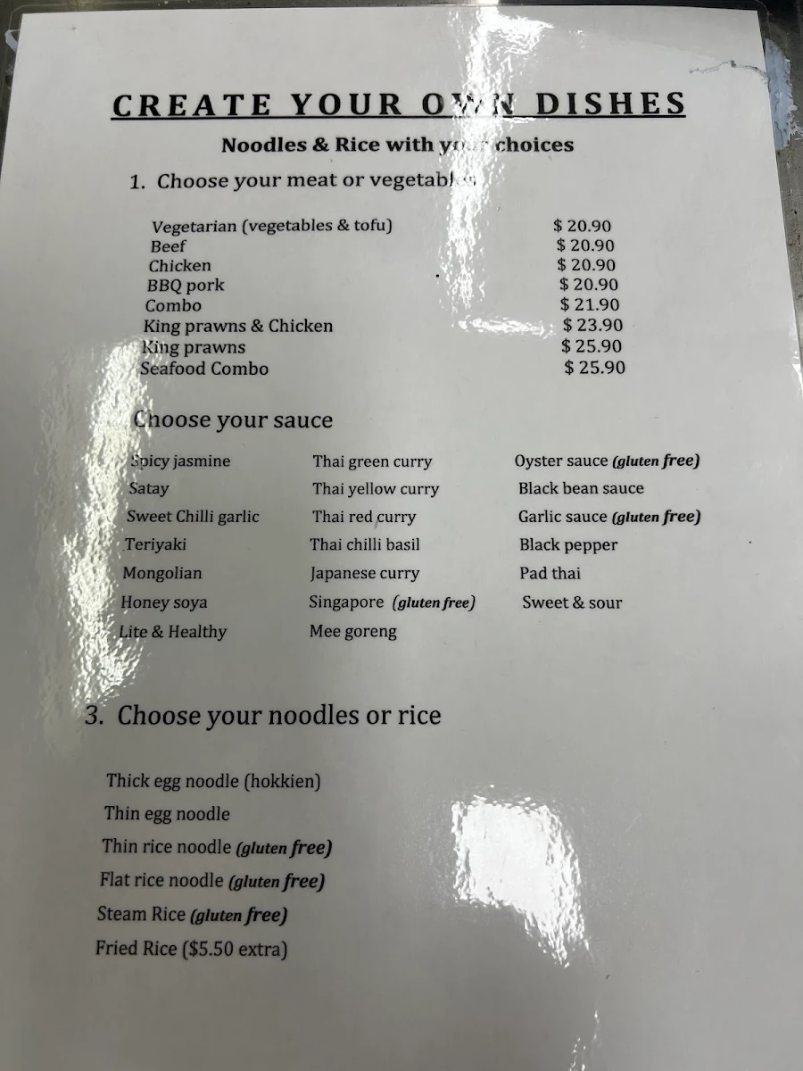 Menu, Lais Noodle Place