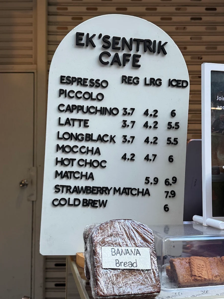 Menu, Ek'sentrik Cafe Kent Street