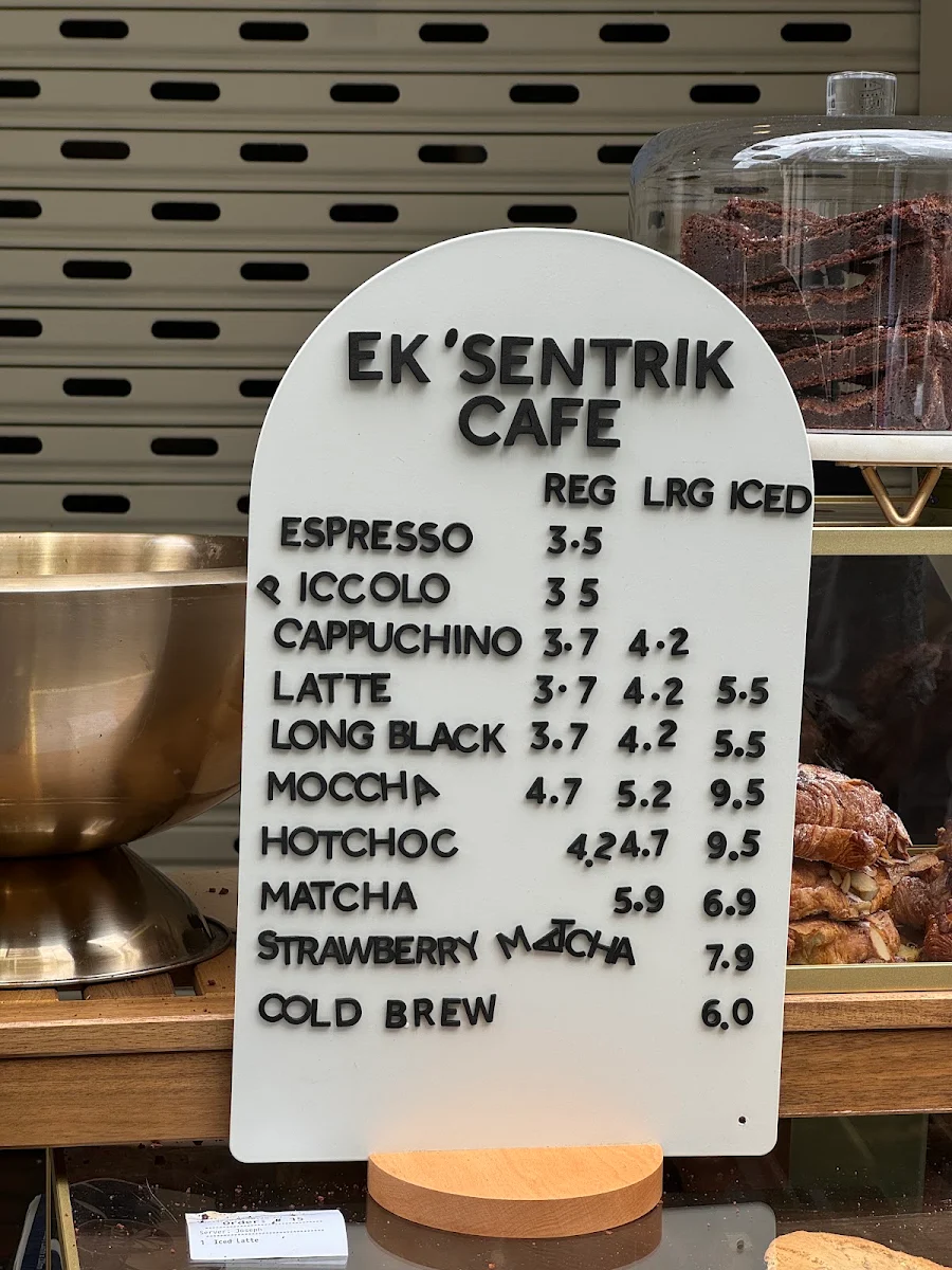 Menu, Ek'sentrik Cafe Kent Street