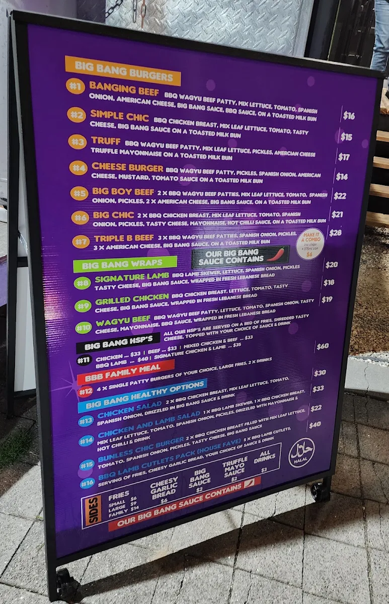 Menu, Big Bang Burgers!