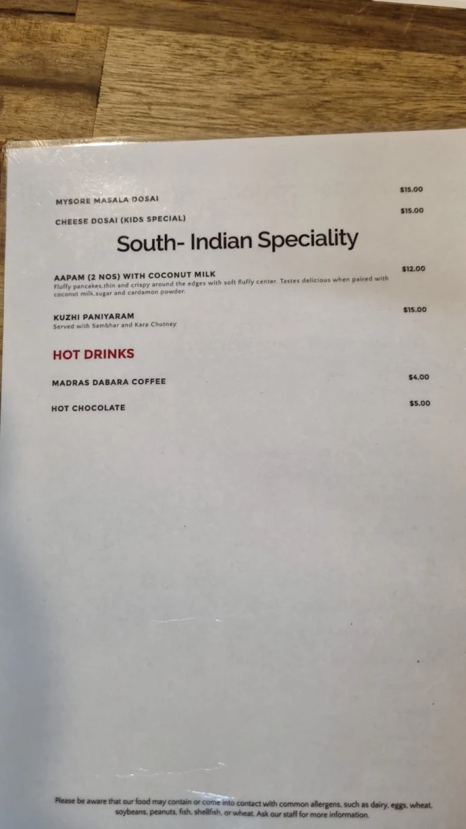 Menu, Peppercorn Indian Restaurant