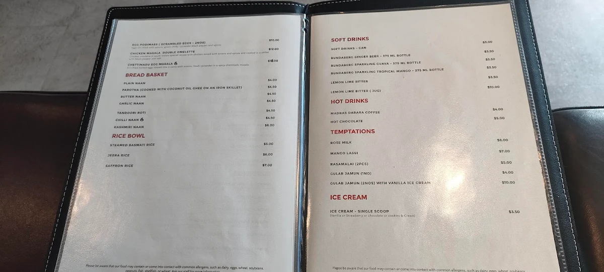 Menu, Peppercorn Indian Restaurant