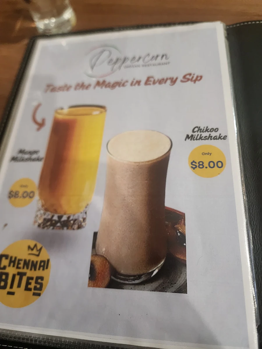 Menu, Peppercorn Indian Restaurant