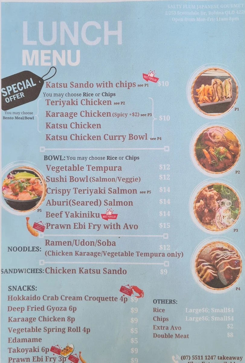 Menu, Salty Plum Japanese Gourmet