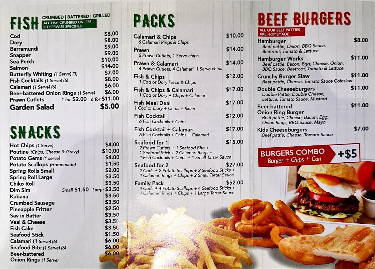 Menu, Albany Forest Fish & Chips