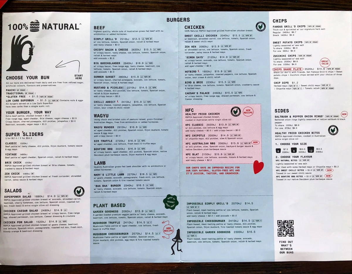 Menu, Grill'd Burgers - Newmarket