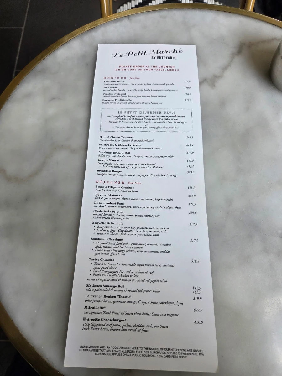 Menu, Le Petit Marché